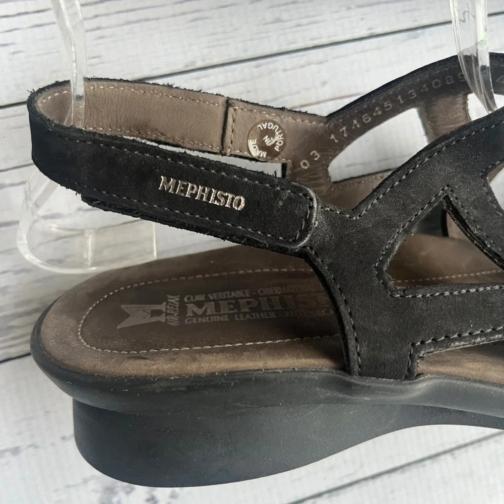Mephisto Black‎ Portugal Nubuck Leather Strappy Wedge Sandals EU 40 US 9-9.5
